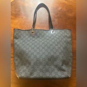 Authentic Gucci Black Denim GG monogram tote